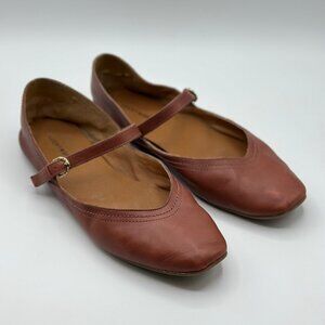 Lucky Brand Women's Albajane Flat Mary Jane Flat in Henna Brown Leather Size 10
